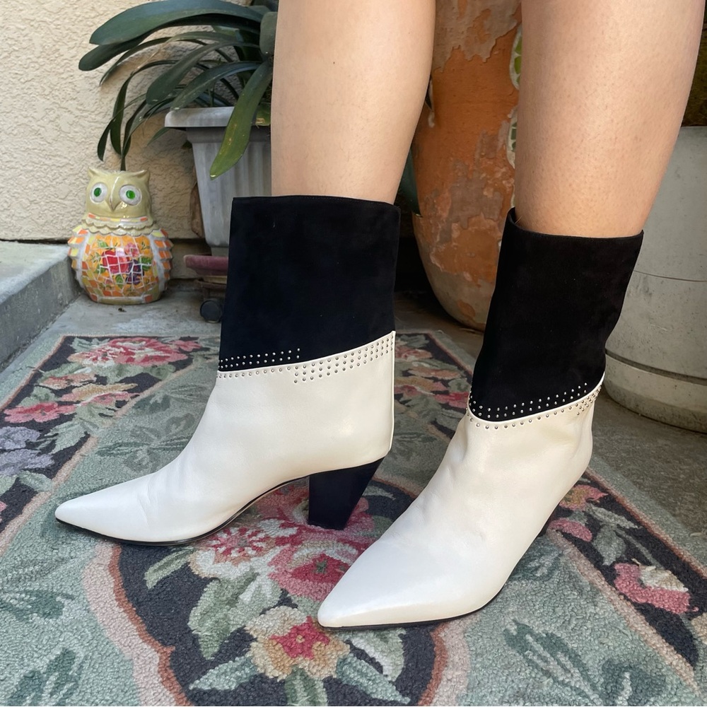 White/black Jimmy Choo leather boots with dust bag